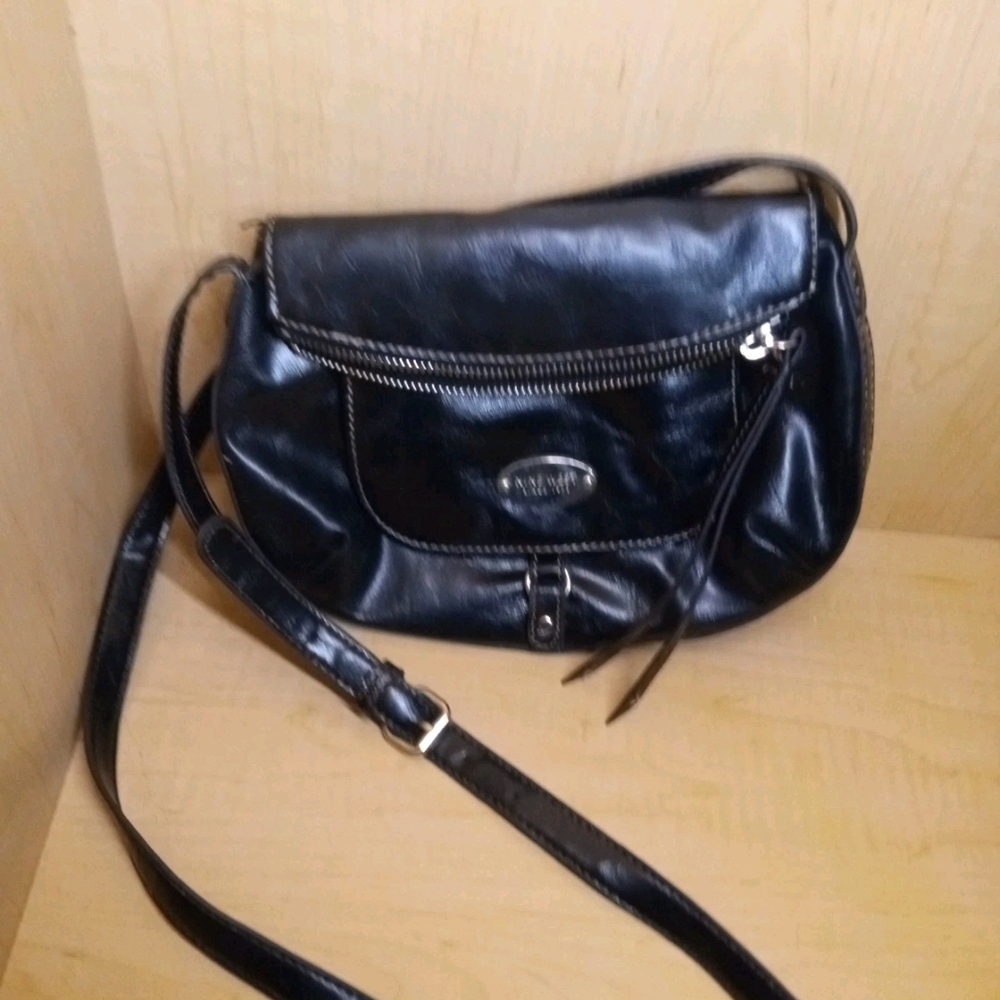 Nine West Black Faux Leather Shoulder Bag Cross Body Purse Small